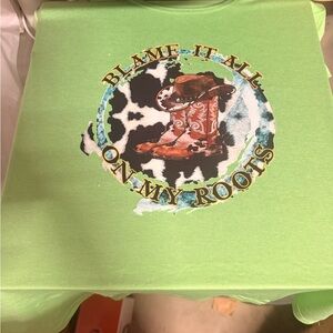 Green Shirt with Cowboy Boot Design